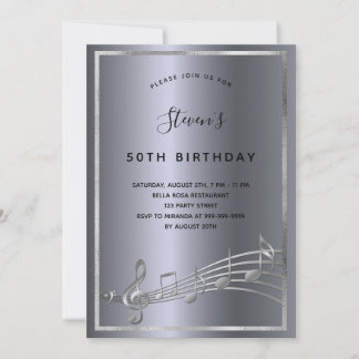 Silbergold-Musiknoten zum Geburtstag Party Einladung