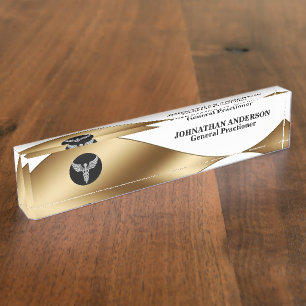 Silbergold  Name des Arztes Namensplakette