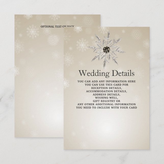 Silbergold Schneeflocken Winter Hochzeit Details K Begleitkarte (Vorne/Hinten)