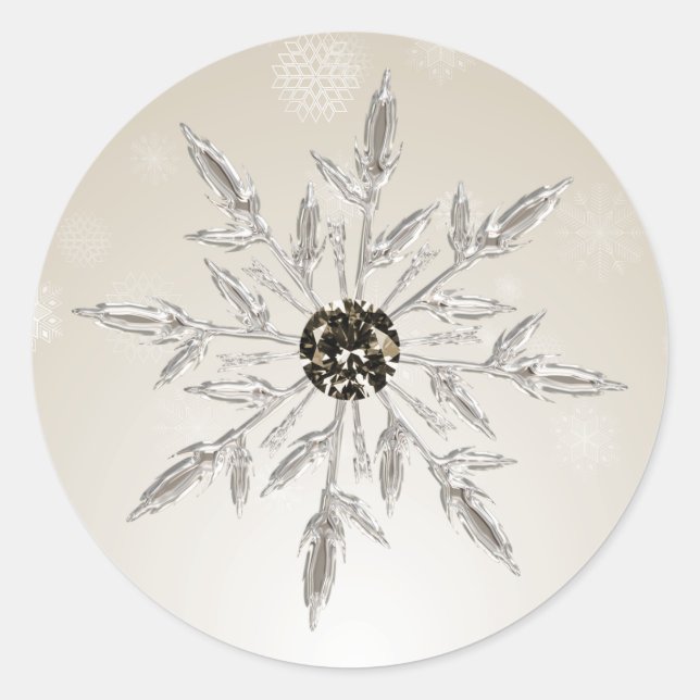 Silbergold Schneeflocken Winterkleber Runder Aufkleber (Vorderseite)