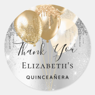 Silbergoldballons aus Quinceanera Vielen Dank Runder Aufkleber