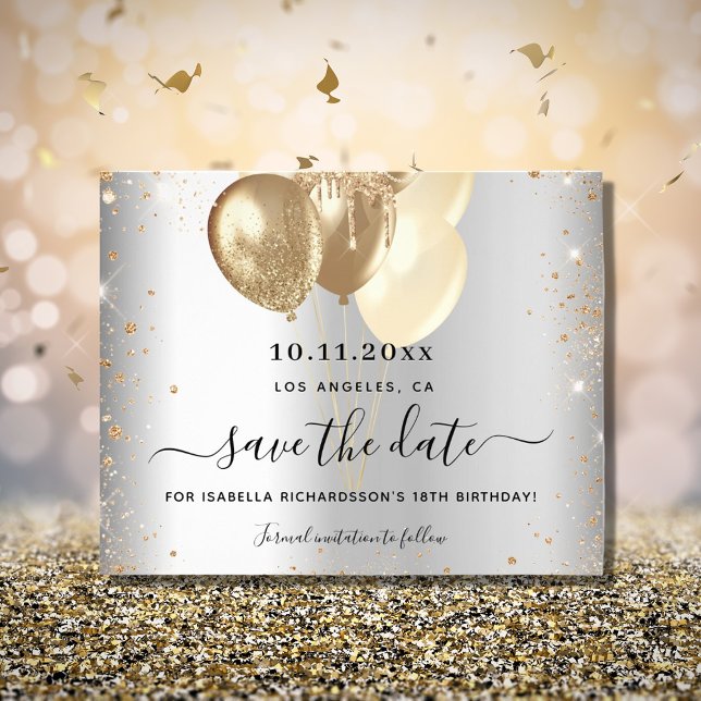 Silbergoldballons zum Geburtstag Save the Date Kar (Von Creator hochgeladen)