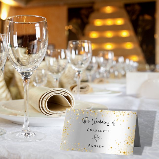 Silbergoldene Glitzern heiraten Platzkarte (Von Creator hochgeladen)