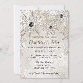 Silbergoldschneeflocken Winterhochzeit Einladung