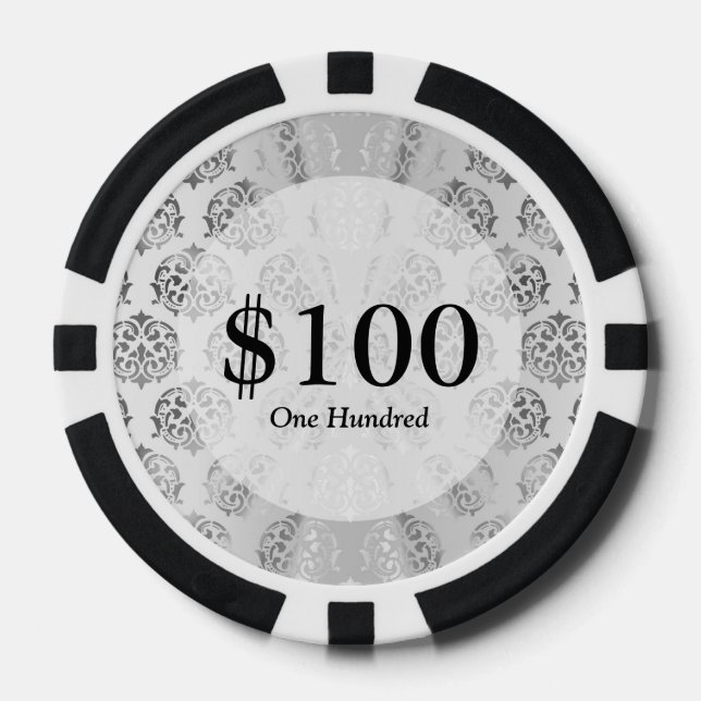 Silbergrau-Damastmuster Pokerchips (Vorderseite)