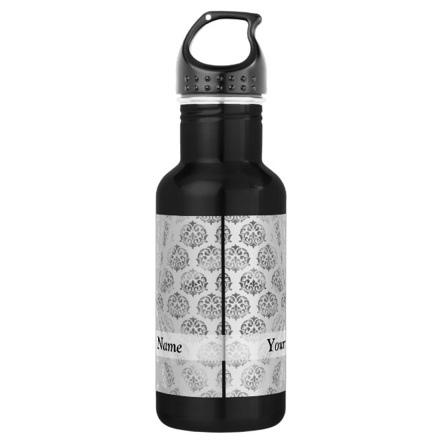 Silbergrau-Damastmuster Trinkflasche (Vorderseite)