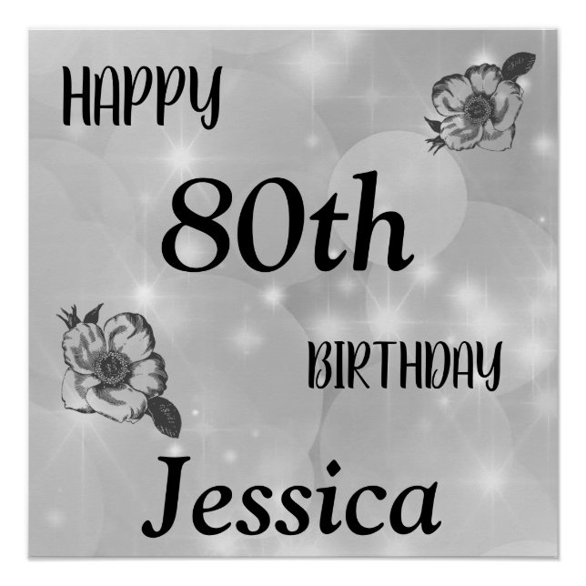 Silbergrau funkeln Happy 80. Geburtstag Poster (Vorderseite)