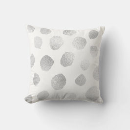 Silbergrau gestrichene metallische Polka Dots Weiß Kissen