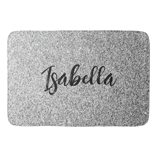 Silbergrau-Glitzer Glitzern Individuelle Name Badematte (Vorderseite)