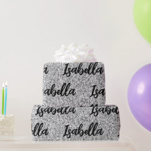 Silbergrau-Glitzer Glitzern Individuelle Name Geschenkpapier
