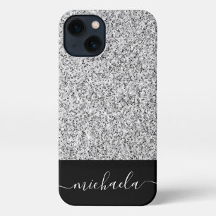 Silbergrau-Glitzer Glitzern Individuelle Name iPhone Hülle