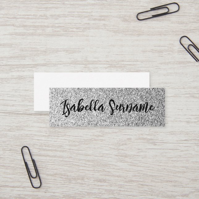 Silbergrau-Glitzer Glitzern Individuelle Name Mini Visitenkarte (Vorderseite/Rückseite Beispiel)