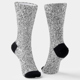 Silbergrau-Glitzer Glitzern Schwarz-weiß Socken