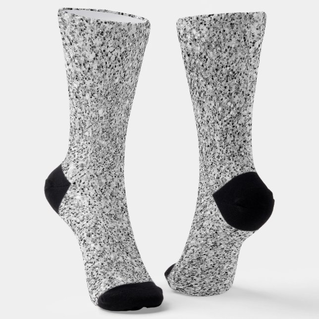Silbergrau-Glitzer Glitzern Schwarz-weiß Socken (Gewinkelt)