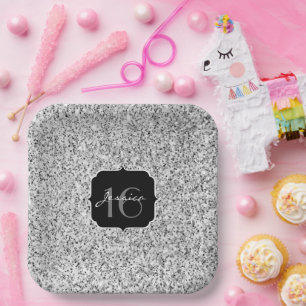 Silbergrau, leicht Glitzer Glitzern Sweet 16 Pappteller