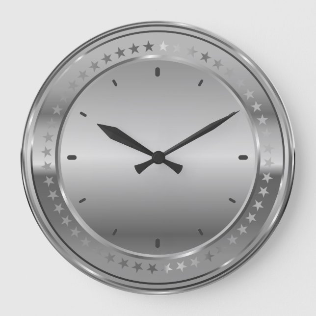 Silbergrau, metallisch, formstabil, aus Edelstahl Große Wanduhr (Vorderseite)