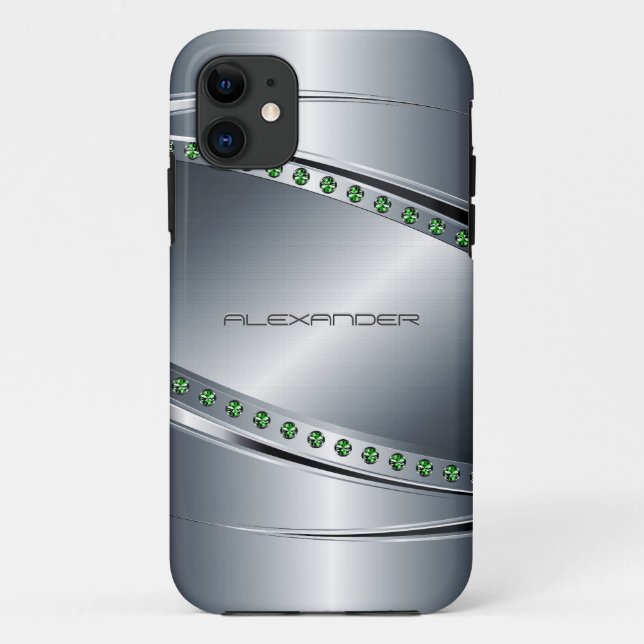 Silbergrau-Metallschau- Diamanten- Monogramm Case-Mate iPhone Hülle (Rückseite)