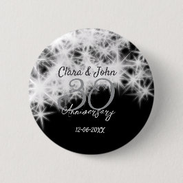 Silbergrau schwarz 30. Hochzeitstag Glitzer Button