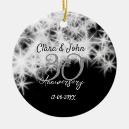 Silbergrau schwarz 30. Hochzeitstag Glitzer Keramik Ornament