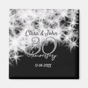 Silbergrau schwarz 30. Hochzeitstag Glitzer Magnet