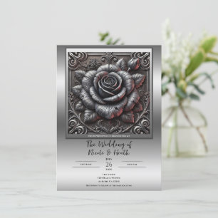 Silbergrau und Schwarze Rose Elegante Gothic-Hochz Einladung