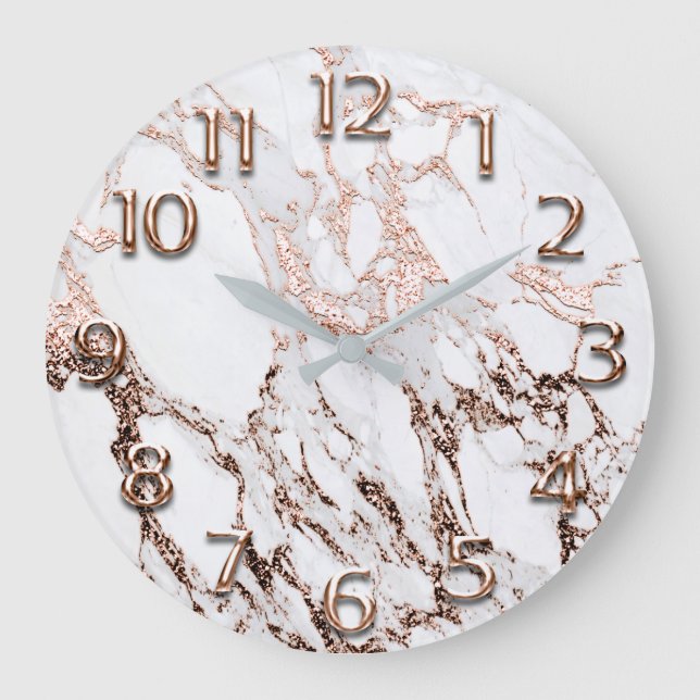 Silbergraue arabische Zahlen Weißer Kupfer Rose Gl Große Wanduhr (Vorderseite)