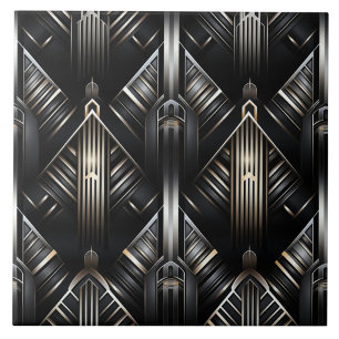 Silbergraue Art Deco Säulen und Diamanten Fliese