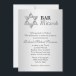 Silbergraue Bar mitzvah-Feierlichkeiten Einladung<br><div class="desc">Ein IMITAT Silber Star von David ist Set vor einem silbergrauen Hintergrund, auf dem weiße Text Vorlagen Erholung. GRÖSSE - 12x18" Einladung. CUSTOMIZE IT - Ändern Sie die Formulierung, um Ihren besondere Anlass Anzug und passen Sie sie an den Anzug jeder Funktion, Ansammlung oder Veranstaltung mit der Farbe Grün als...</div>