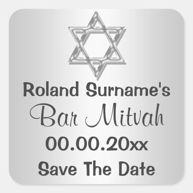 Silbergraue Bar mitzvah Feiern Quadratischer Aufkleber (Vorderseite)