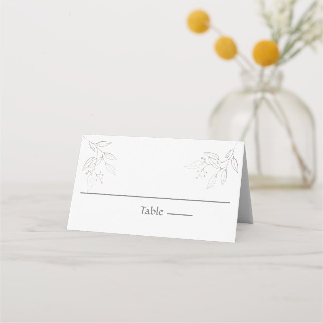 Silbergraue Blätter Botanische Elegante Hochzeit Platzkarte (Vorderseite)