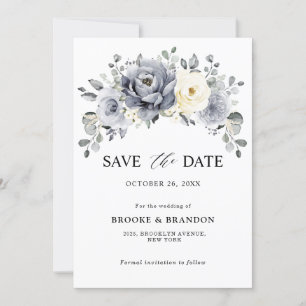 Silbergraue Elfenbein Blumen Winter Hochzeit Rusti Save The Date