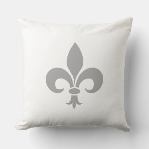 Silbergraue Fleur de Lis auf Weiß Kissen
