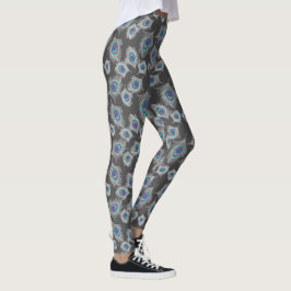 Silbergraue/graue PfauenFedern auf Grafit Leggings