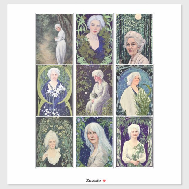 Silbergraue Haare Frauen Kunstporträts Collage She Aufkleber (Blatt)