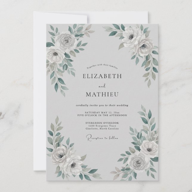 Silbergraue Hochzeit mit staubigem Eukalyptus Einladung (Vorderseite)