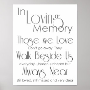 Silbergraue Hochzeitstafel In Loving Memory Poster