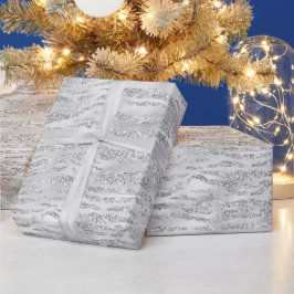 Silbergraue Imitate Glitzer Zebra Streifen Geschenkpapier