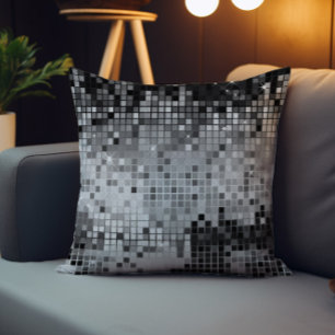 Silbergraue Pailletten Disco Glitter Muster Kissen Für Draußen
