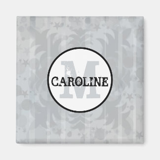 Silbergraue Sterne Moderne Monogramm Damast Sterne Magnet