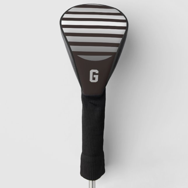 Silbergraue Streifen mit Monogramm Golf Headcover (Vorderseite)