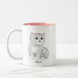 Silbergraue Tabby-Kitzy-Katze & Personalisierter T Zweifarbige Tasse