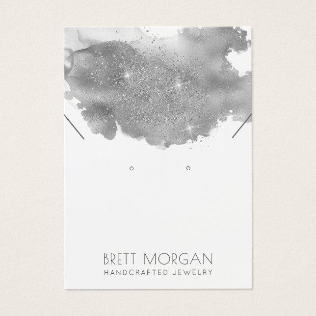 Silbergraue Tinte Glitzer Ohrring und Kette (Vorderseite)