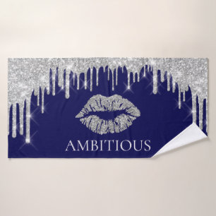 Silbergraue Tropfen Kiss Lips Name AMBITIOUS Badehandtuch
