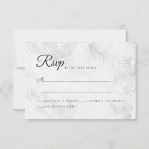 Silbergraue und dusty-rosa Palm Blätter Hochzeit RSVP Karte