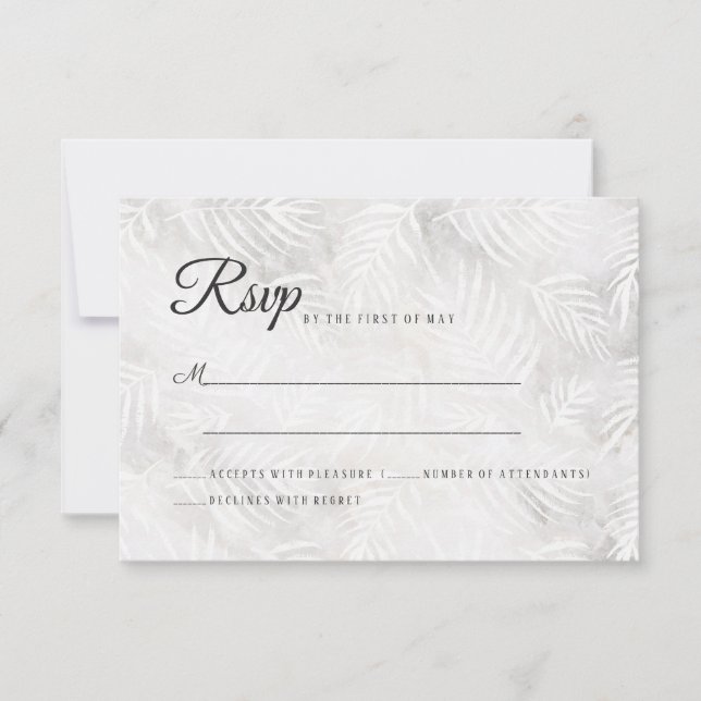 Silbergraue und dusty-rosa Palm Blätter Hochzeit RSVP Karte (Vorderseite)