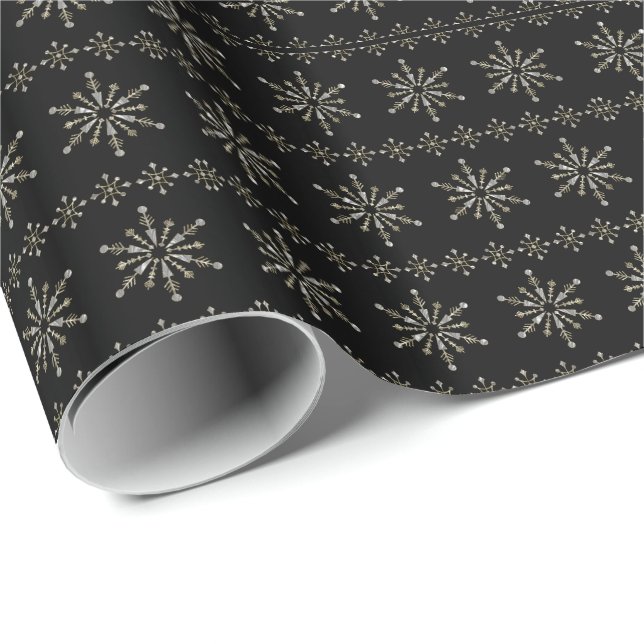 Silbergraue und schwarze Abstrakte Weihnachtsschne Geschenkpapier (Rolleneckpunkt)