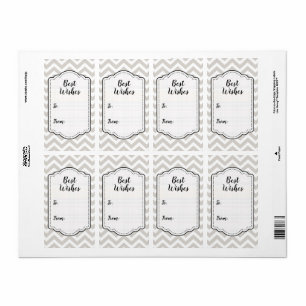 Silbergraue und weiße Chevron-Hochzeitsaufkleber-E