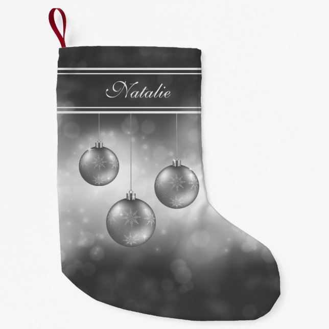 Silbergraue Weihnachtsbaumchen mit Individuelle Na Kleiner Weihnachtsstrumpf (Vorderseite)