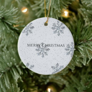 Silbergraue Winter Schneeflocken Weihnachten Keramik Ornament