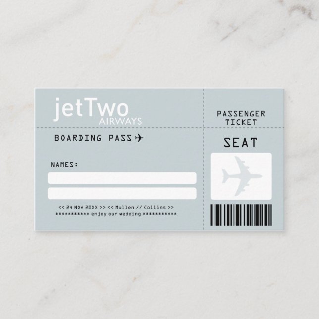 Silbergrauer Boarding-Pass-Escort/Sitzkarte Platzkarte (Vorderseite)